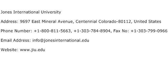 Jones International University Address Contact Number