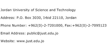 Jordan University of Science and Technology Address Contact Number