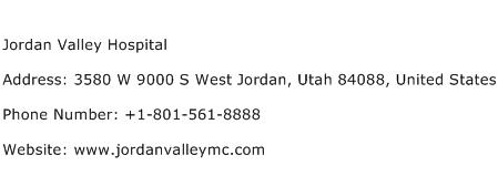 Jordan Valley Hospital Address Contact Number
