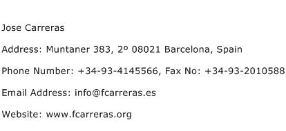 Jose Carreras Address Contact Number