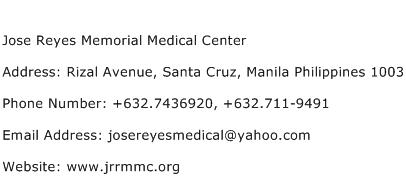 Jose Reyes Memorial Medical Center Address Contact Number