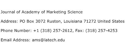 Journal of Academy of Marketing Science Address Contact Number