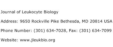 Journal of Leukocyte Biology Address Contact Number