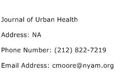 Journal of Urban Health Address Contact Number
