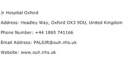 Jr Hospital Oxford Address Contact Number
