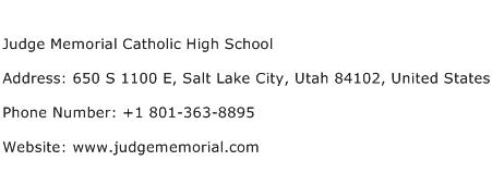 Judge Memorial Catholic High School Address Contact Number