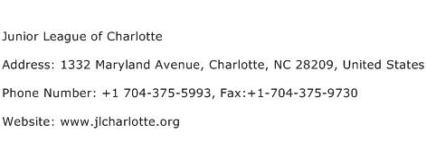 Junior League of Charlotte Address Contact Number