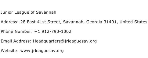Junior League of Savannah Address Contact Number