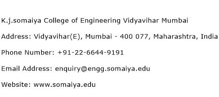 K.j.somaiya College of Engineering Vidyavihar Mumbai Address Contact Number