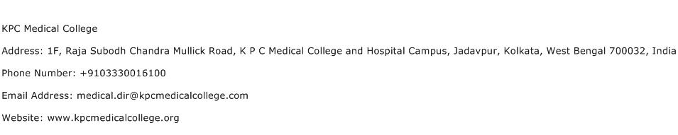KPC Medical College Address Contact Number