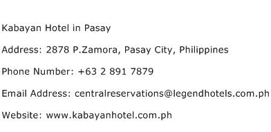 Kabayan Hotel in Pasay Address Contact Number