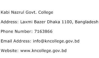 Kabi Nazrul Govt. College Address Contact Number