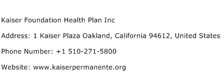Kaiser Foundation Health Plan Inc Address Contact Number