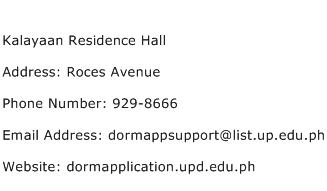 Kalayaan Residence Hall Address Contact Number