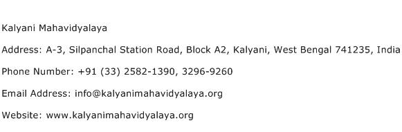 Kalyani Mahavidyalaya Address Contact Number