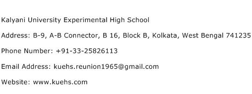 Kalyani University Experimental High School Address Contact Number