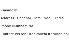 Kanimozhi Address Contact Number