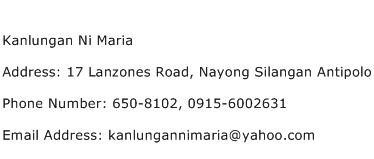 Kanlungan Ni Maria Address Contact Number