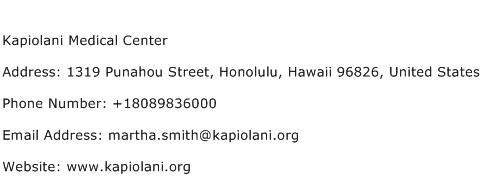 Kapiolani Medical Center Address Contact Number