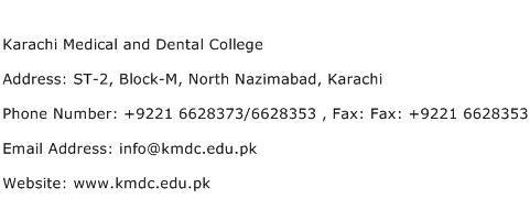 Karachi Medical and Dental College Address Contact Number