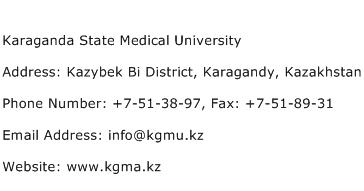 Karaganda State Medical University Address Contact Number