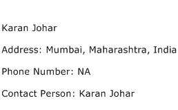 Karan Johar Address Contact Number