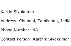 Karthi Sivakumar Address Contact Number