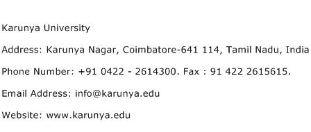 Karunya University Address Contact Number