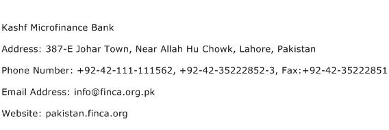 Kashf Microfinance Bank Address Contact Number