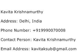 Kavita Krishnamurthy Address Contact Number