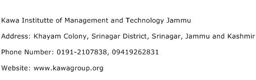 Kawa Institutte of Management and Technology Jammu Address Contact Number