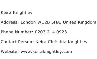 Keira Knightley Address Contact Number
