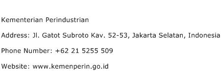Kementerian Perindustrian Address Contact Number
