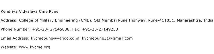 Kendriya Vidyalaya Cme Pune Address Contact Number