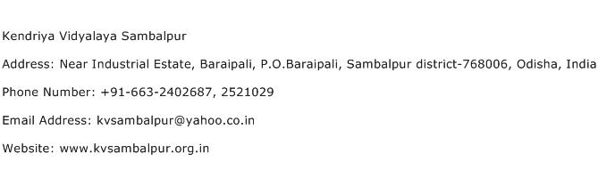 Kendriya Vidyalaya Sambalpur Address Contact Number