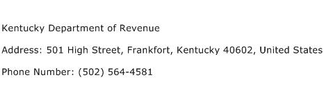 Kentucky Department of Revenue Address Contact Number