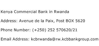 Kenya Commercial Bank in Rwanda Address Contact Number