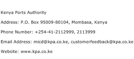 Kenya Ports Authority Address Contact Number