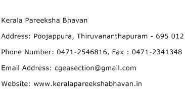 Kerala Pareeksha Bhavan Address Contact Number