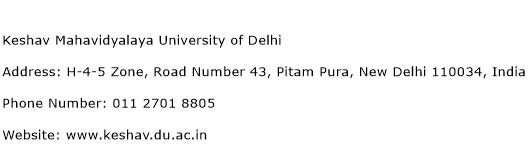 Keshav Mahavidyalaya University of Delhi Address Contact Number