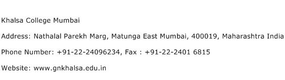 Khalsa College Mumbai Address Contact Number