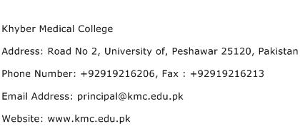Khyber Medical College Address Contact Number