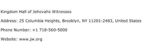 Kingdom Hall of Jehovahs Witnesses Address Contact Number