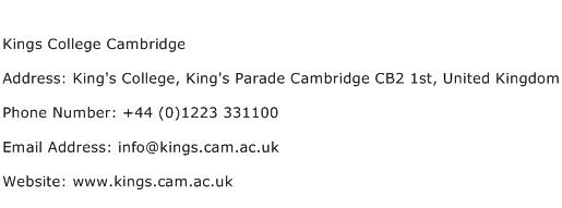 Kings College Cambridge Address Contact Number