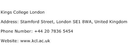 Kings College London Address Contact Number