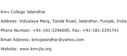 Kmv College Jalandhar Address Contact Number