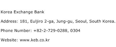 Korea Exchange Bank Address Contact Number