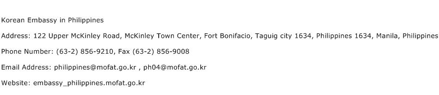 Korean Embassy in Philippines Address Contact Number