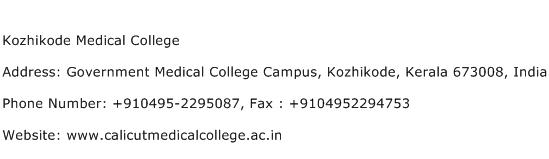 Kozhikode Medical College Address Contact Number