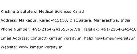 Krishna Institute of Medical Sciences Karad Address Contact Number